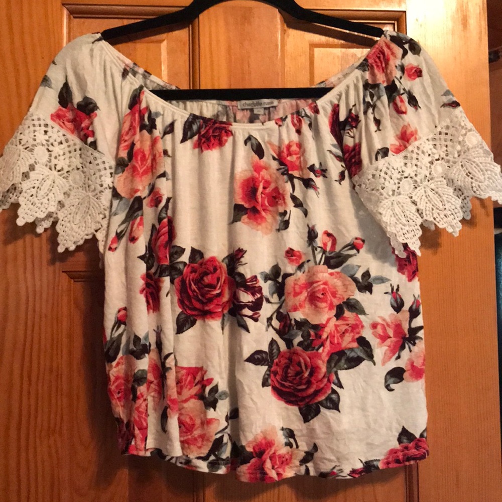 White and Lace Floral Crop Top